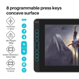 HUION Kamvas 13 Graphic Tablet Monitor 120%sRGB Battery-Free Pen Display Drawing Monitor 8192 Levels Pen with Express Keys Gamut