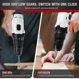 Cordless Drill Driver 21V, Power Tool Electric Screwdriver, 25+1 Torque, 2 Speed, LED Light, Combi Drill Kit for Home and Garden