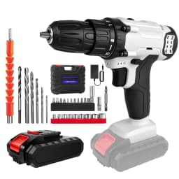 Cordless Drill Driver 21V, Power Tool Electric Screwdriver, 25+1 Torque, 2 Speed, LED Light, Combi Drill Kit for Home and Garden