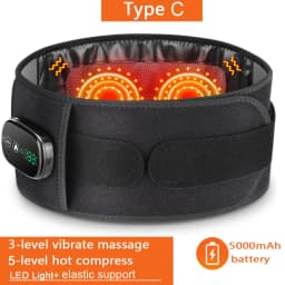 LED Light Heating Waist Belt with Massage 3 Heat & 3 Vibration Modes 5000mAh Rechargeable Battery Adjustable Lumbar Support