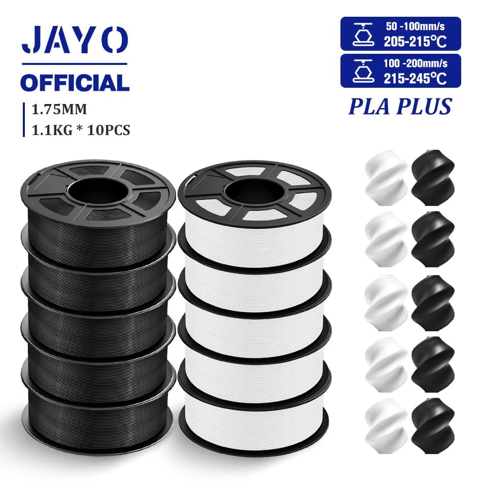 JAYO PLA + 3D Filament 1.75MM 10 Rolls PLA PLUS 3D Printer Filament Neatly Wound 3D Printing Filament 1.1kg Spool High Toughness