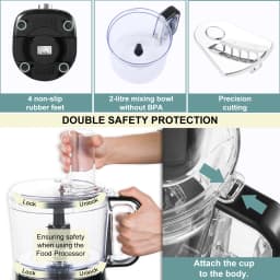 800W Powerful Food Processor Chopper 2L | 3-Speed + Pulse Function | Multi-Chopper & Dough Kneader Compact Black Kitchen Machine