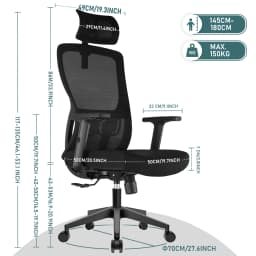 Durrafy Ergonomic Office Chair with Adjustable Headrest, Lumbar Support, Mesh Backrest, Computer Desk Chair for Home/Office
