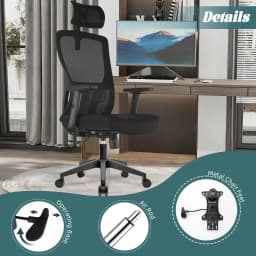 Durrafy Ergonomic Office Chair with Adjustable Headrest, Lumbar Support, Mesh Backrest, Computer Desk Chair for Home/Office