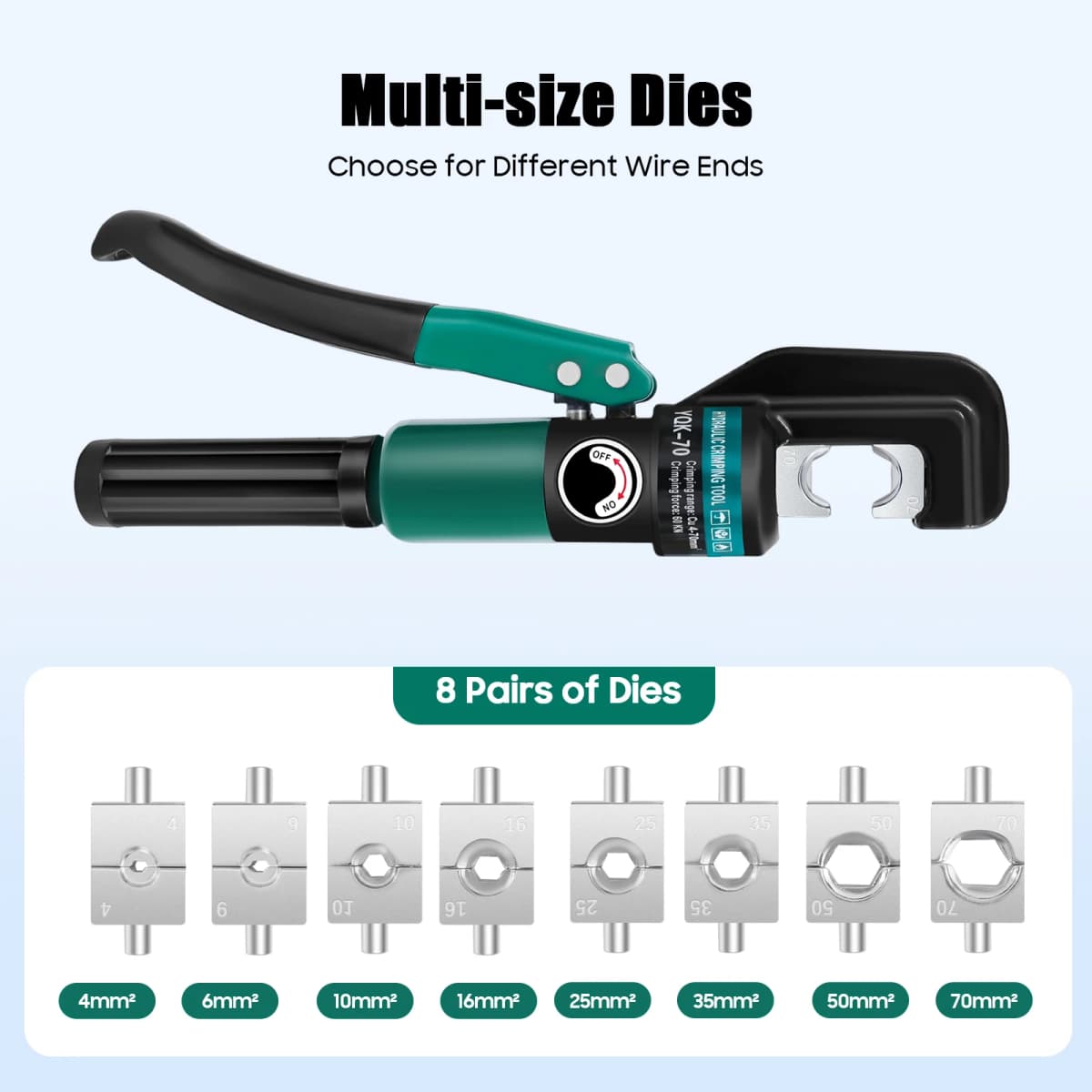 8 Pairs Dies Hydraulic Crimping Plier 4-70mm² Hand Fit Portable Hydraulic Crimper Crimper or Aluminum Pipes, Plastic Tubes