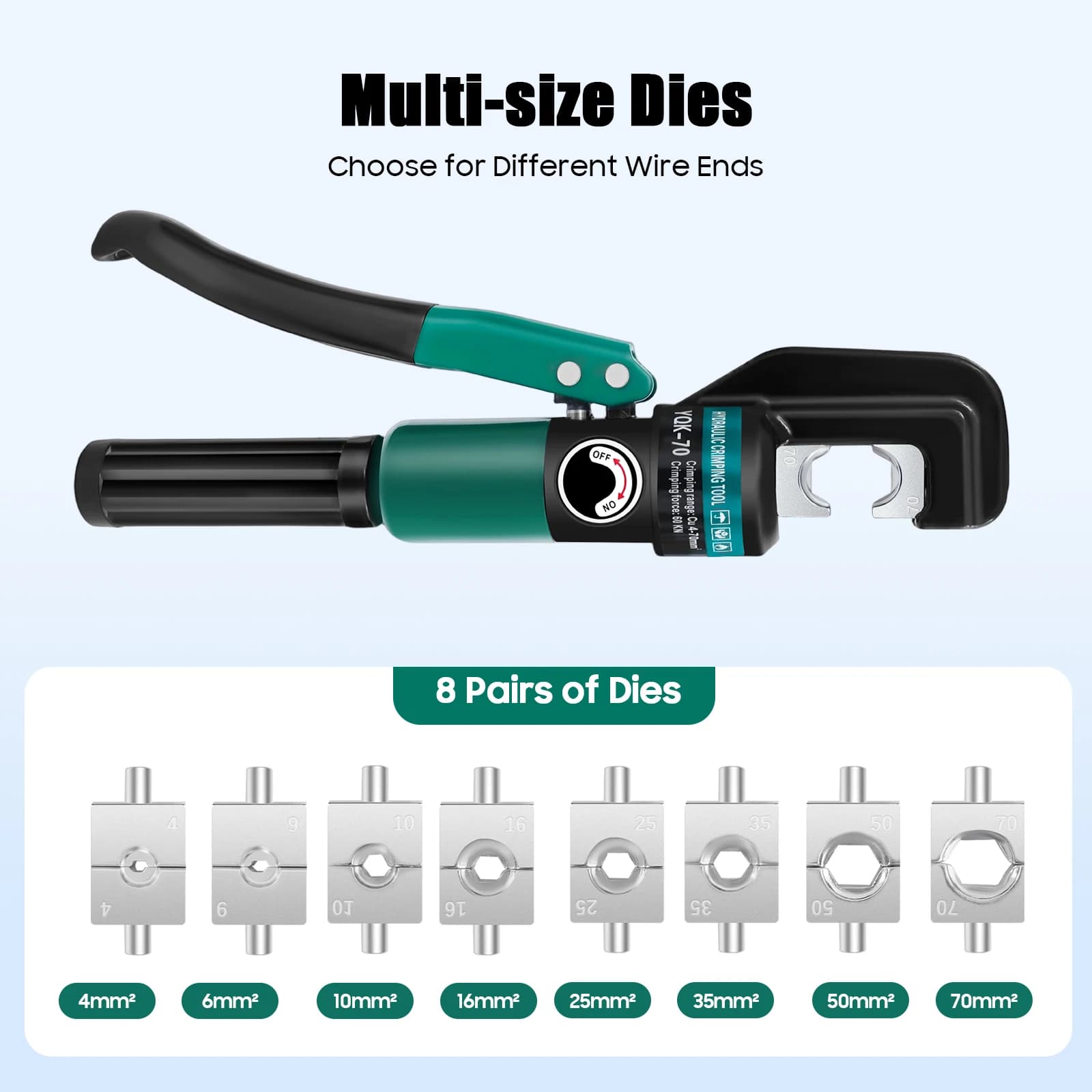 8 Pairs Dies Hydraulic Crimping Plier 4-70mm² Hand Fit Portable Hydraulic Crimper Crimper or Aluminum Pipes, Plastic Tubes