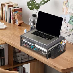 2-Tiers Computer Monitor Stand Riser with Drawer Office Desk Organizer Sturdy Laptop Riser for Home Office Meeting Supplies New