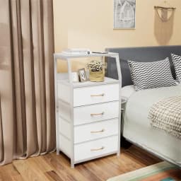 Chest of drawers with 4 drawers, nightstand, side table, nightstand with 2-tier shelf and fabric chest, storage cabinet