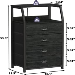 Chest of drawers with 4 drawers, nightstand, side table, nightstand with 2-tier shelf and fabric chest, storage cabinet