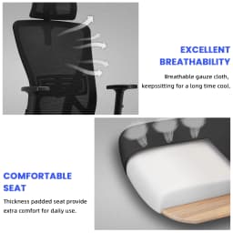 Durrafy Office Chair Adjustable Armrest Headrest Lumbar Support 130° Tilt High Back Mesh Desk Chair for Home Office 150kg Black
