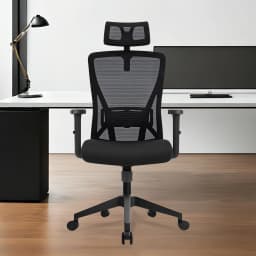 Durrafy Office Chair Adjustable Armrest Headrest Lumbar Support 130° Tilt High Back Mesh Desk Chair for Home Office 150kg Black