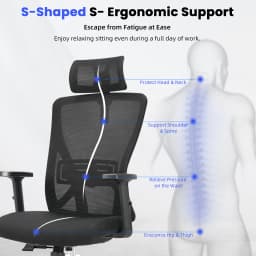 Durrafy Office Chair Adjustable Armrest Headrest Lumbar Support 130° Tilt High Back Mesh Desk Chair for Home Office 150kg Black