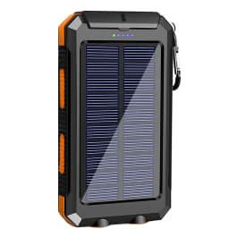 20000mAh Solar Power Bank Dual USB Output Portable Charger with Dual LED Flashlight Compass Carabiner Waterproof Rugged External Battery for Outdoor Camping Hiking