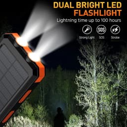 20000mAh Solar Power Bank Dual USB Output Portable Charger with Dual LED Flashlight Compass Carabiner Waterproof Rugged External Battery for Outdoor Camping Hiking