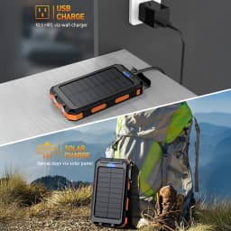 20000mAh Solar Power Bank Dual USB Output Portable Charger with Dual LED Flashlight Compass Carabiner Waterproof Rugged External Battery for Outdoor Camping Hiking