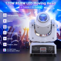 DayFlicker 2Pcs 120W White Stage RGBW LED Moving Head 8 Colors + 8 Gobos DMX512 Voice Control For Christmas Party Disco Wedding