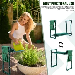 Garden Kneeler and Seat 2-in-1, Heavy Duty Foldable Stool with EVA Foam & Tool Bag, Adjustable Gardening Kneeler Pad for Elderly, Plant