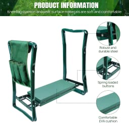 Garden Kneeler and Seat 2-in-1, Heavy Duty Foldable Stool with EVA Foam & Tool Bag, Adjustable Gardening Kneeler Pad for Elderly, Plant
