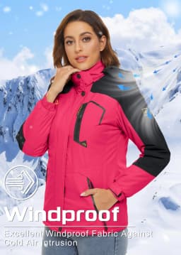 2025 Women's Waterproof Windbreaker Ski Jacket Fleece Lining Warm Winter Snow Coat Multiple pockets Hooded Hiking Outdoor
