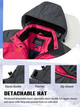2025 Women's Waterproof Windbreaker Ski Jacket Fleece Lining Warm Winter Snow Coat Multiple pockets Hooded Hiking Outdoor