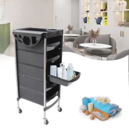 6-Layer Salon Trolley with 5 Pull-Out Trays 360° Swivel Wheels and Stainless Steel Frame for Hairdressing Tools Storage