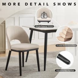 Modern Upholstered Dining Chairs Set of 2 – Curved Backrest, Thick Cushioned Seats, Wood Frame, Armless Accent Kitchen Chairs Fo
