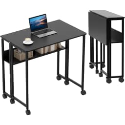 24.8" Folding Desk Rolling Desk with Storage Shelf,Space-Saving Foldable Computer Desk with Wheels,Portable Mobile Couch