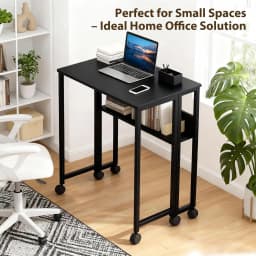 24.8" Folding Desk Rolling Desk with Storage Shelf,Space-Saving Foldable Computer Desk with Wheels,Portable Mobile Couch
