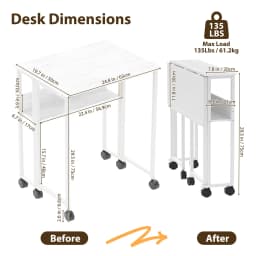 24.8" Folding Desk Rolling Desk with Storage Shelf,Space-Saving Foldable Computer Desk with Wheels,Portable Mobile Couch