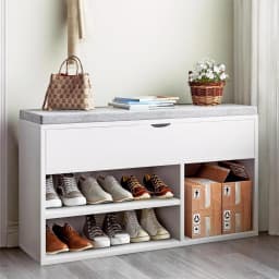 Shoe Storage Bench with Cushion, Entryway Bench with Padded Seat & Flip-Top Storage, 100cm Shoe Rack Organizer for Hallway