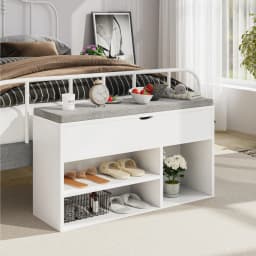 Shoe Storage Bench with Cushion, Entryway Bench with Padded Seat & Flip-Top Storage, 100cm Shoe Rack Organizer for Hallway
