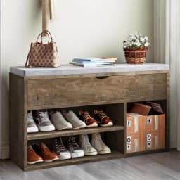 Shoe Storage Bench with Cushion, Entryway Bench with Padded Seat & Flip-Top Storage, 100cm Shoe Rack Organizer for Hallway