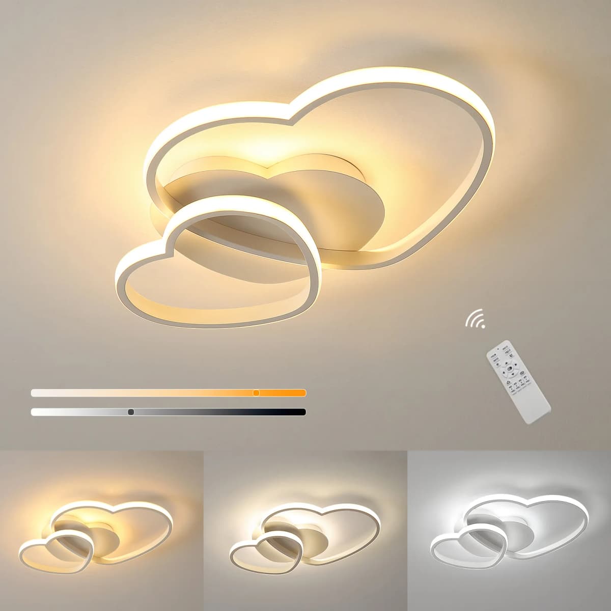 LED Ceiling Light, Golden Heart Ceiling Lamp Modern, Dimmable 3000K-6500K Lamp with Remote Control for Bedroom, Dining Room