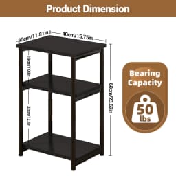 3-Tier End Table with Storage Shelves – Rustic Narrow Sofa Side Table for Small Spaces – Metal Frame Accent Bedside Table for Li