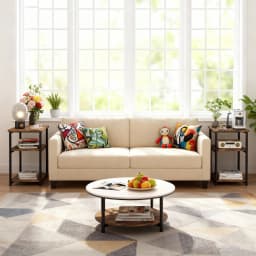 3-Tier End Table with Storage Shelves – Rustic Narrow Sofa Side Table for Small Spaces – Metal Frame Accent Bedside Table for Li