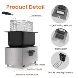 SUPERLEX 2000W Electric Deep Fryers Oil Adjustable Fried Chicken Grill French Fries Heating Cooker 3L Stainless Steel Fat Fryer