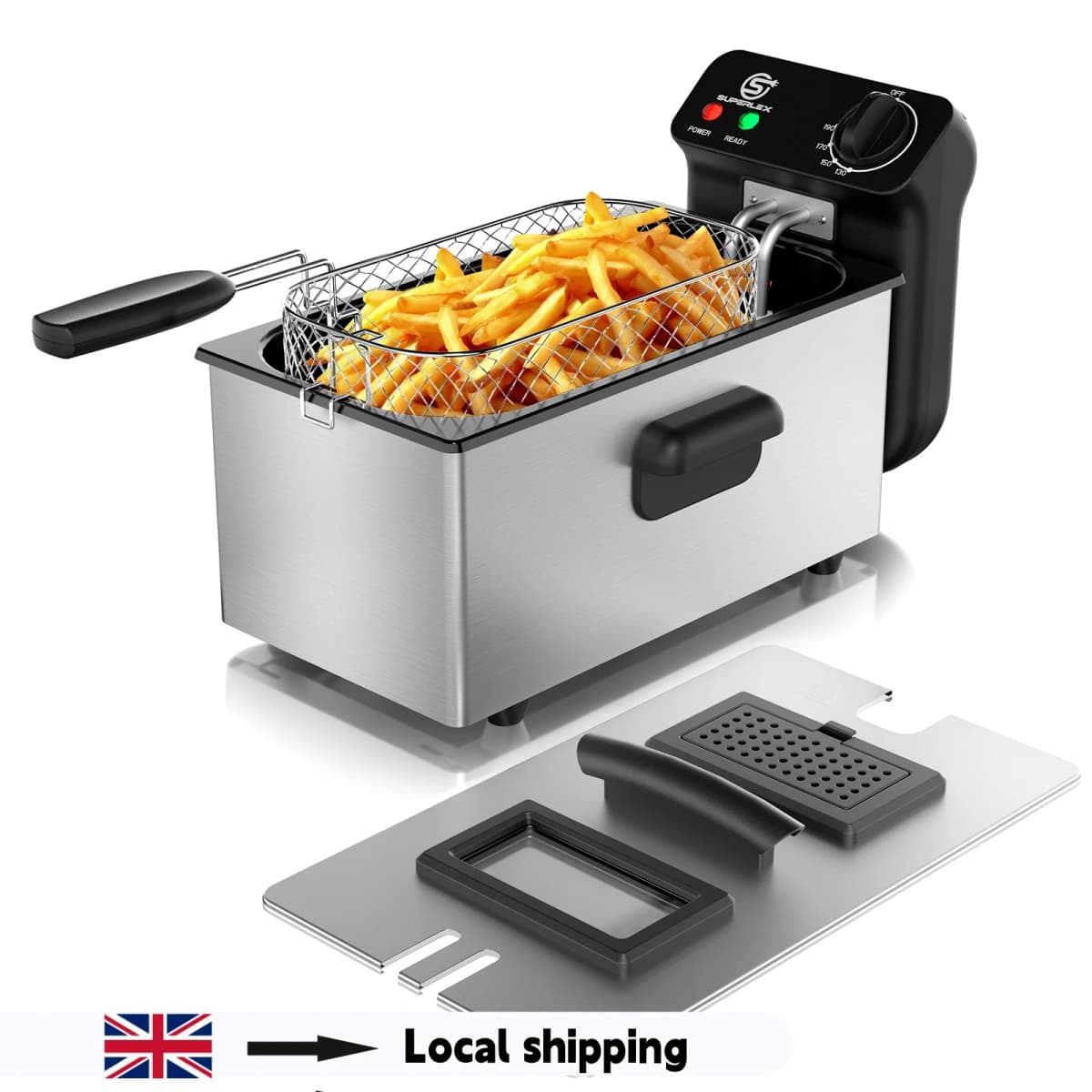 SUPERLEX 2000W Electric Deep Fryers Oil Adjustable Fried Chicken Grill French Fries Heating Cooker 3L Stainless Steel Fat Fryer