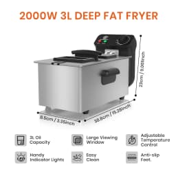 SUPERLEX 2000W Electric Deep Fryers Oil Adjustable Fried Chicken Grill French Fries Heating Cooker 3L Stainless Steel Fat Fryer