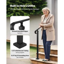 SucceBuy Handrails for Outdoor Steps 2-3 Step Adjustable Height Carbon Steel Transitional Handrail with Installation Kit Black