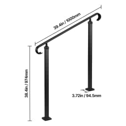 SucceBuy Handrails for Outdoor Steps 2-3 Step Adjustable Height Carbon Steel Transitional Handrail with Installation Kit Black