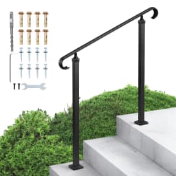 SucceBuy Handrails for Outdoor Steps 2-3 Step Adjustable Height Carbon Steel Transitional Handrail with Installation Kit Black