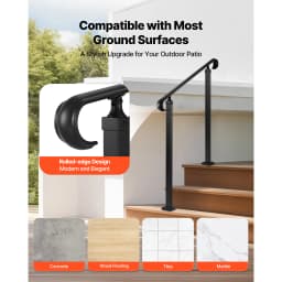 SucceBuy Handrails for Outdoor Steps 2-3 Step Adjustable Height Carbon Steel Transitional Handrail with Installation Kit Black