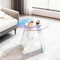 Round Iridescent Side Table Small Space Acrylic End Table Coffee Table Furniture for Home Living Room Cafe