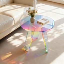 Round Iridescent Side Table Small Space Acrylic End Table Coffee Table Furniture for Home Living Room Cafe