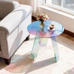 Round Iridescent Side Table Small Space Acrylic End Table Coffee Table Furniture for Home Living Room Cafe