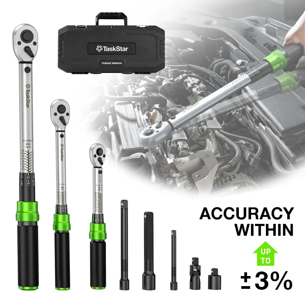 TaskStar Torque Wrench Set 8pcs Heavy-Duty Full Professional Novelty Socket Sets 3% Accuracy 10-227Nm for Car Motorcycle Bike