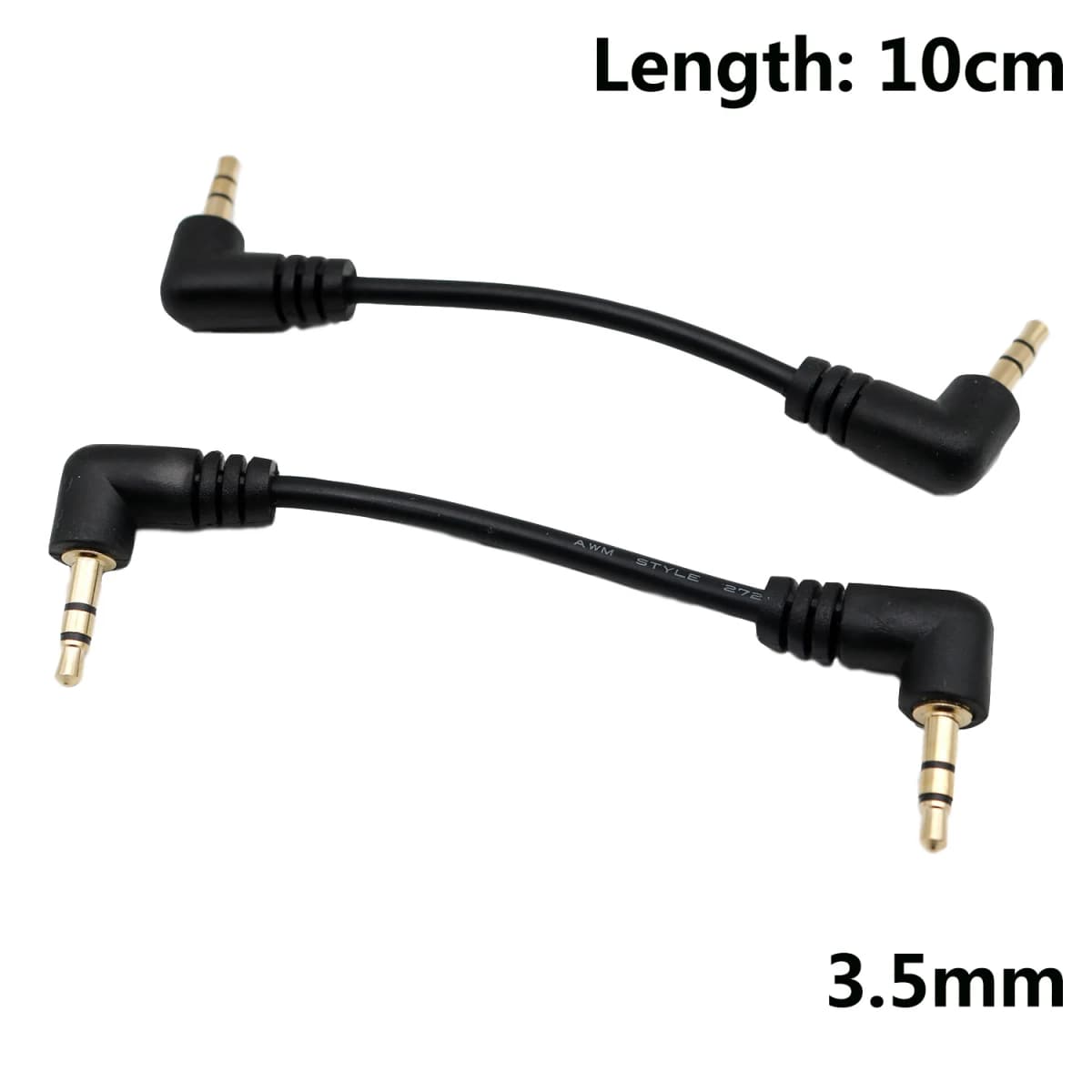 1pc Gold 3.5mm 1/8" Male Right Angle To 3.5mm 3 Pole Male Right Stereo AUX Audio Cable Cord 10cm / 15cm