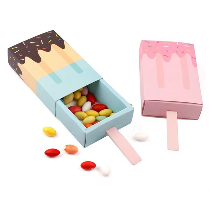 5pcs/10pcs Ice cream Shape Candy Boxes Cartoon Pull-out Tray Kraft Paper Popcorn Box Party Favors Box Birthday Decor