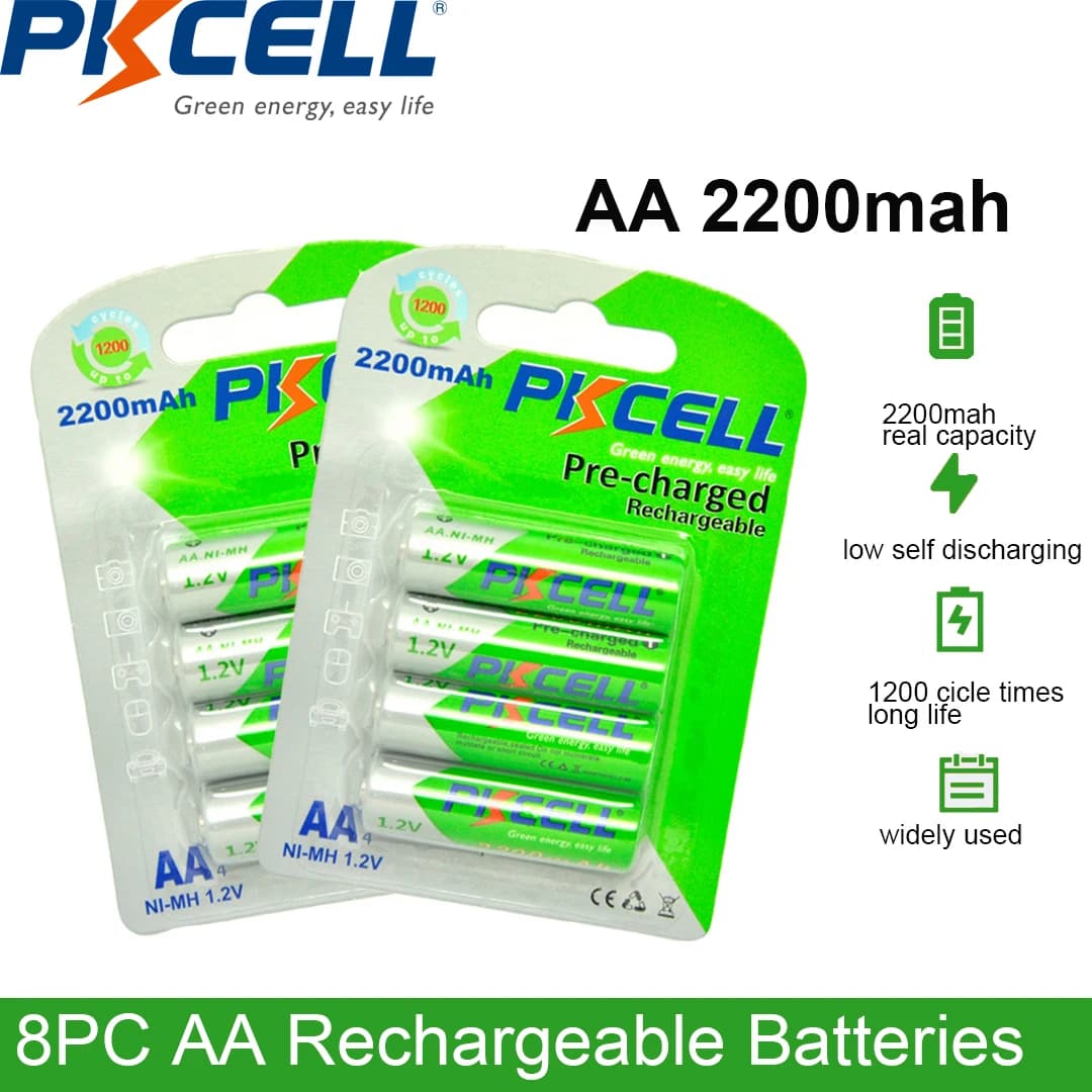 8PC PKCELL AA Battery 2200mah AA Rechargeable Battery 1.2v NI-MH Batteries and 2PC Battery Box for Mouse Remote Control Toys
