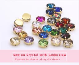24Colors 6/8/10/12/14/16/18/25MM Rivoli Round Sew on Rhinestone Crystal With Golden Button For Garments Jewelry Shoes Diy Trims